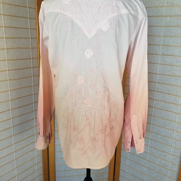 Women's Wrangler Pearl Snap Western Shirt Embroidered 100% Cotton Size Large - Picture 11 of 12